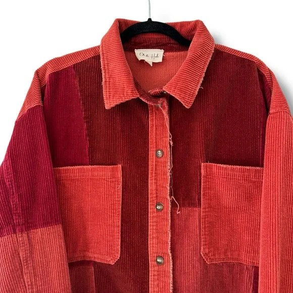 Oli & Hali Buckle Orange Red Corduroy Shacket Shirt Jacket Grunge Oversized XL - Picture 4 of 11